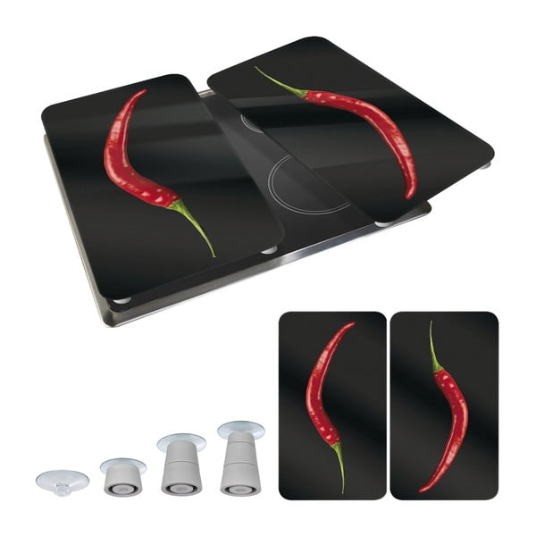 Set di 2 copri stufe in vetro, 52 x 30 cm Peperoni - Wenko-image-2