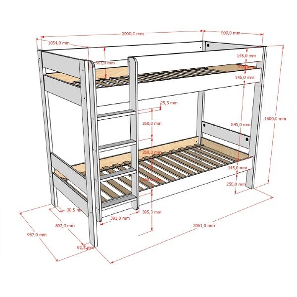 Letto da bambini a castello bianco con rete inclusa 90x200 cm Primo – Vipack-image-2