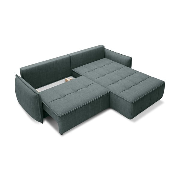 Divano angolare verde allungabile/con contenitore (con penisola a destra/con chaise lounge) e rivestimento in velluto Campo – ELTAP-image-2