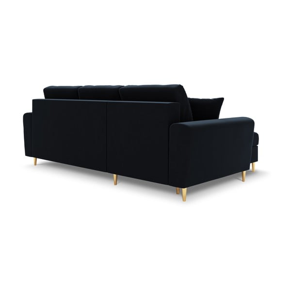 Divano angolare blu scuro allungabile e con contenitore con rivestimento in velluto Kyoto – Cosmopolitan Design-image-3