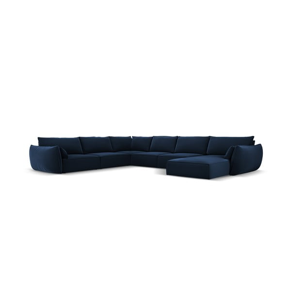 Divano angolare blu scuro (con penisola a sinistra/a U) con rivestimento in velluto Vanda – Mazzini Sofas-image-2