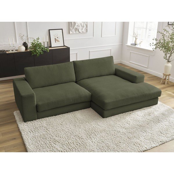 Divano angolare verde (penisola a destra/chaise lounge) con rivestimento in velluto a coste Leonard – Bobochic Paris-image-4
