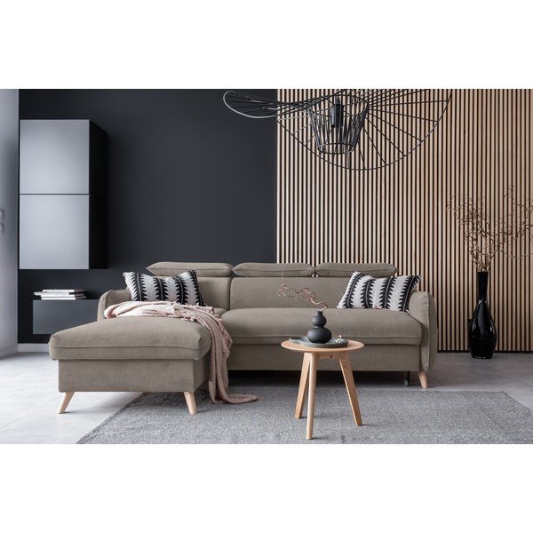 Divano letto angolare in velluto marrone chiaro (angolo sinistro) Sweet Harmony - Miuform-image-1