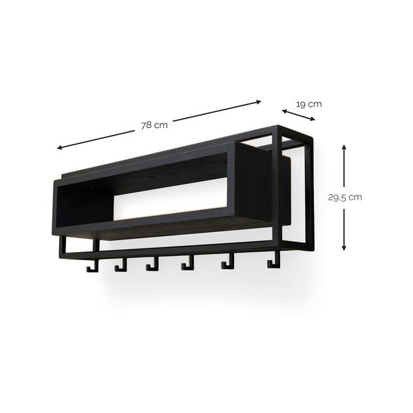 Attaccapanni da parete nero in rovere massiccio con scaffale 78 cm School – Spinder Design-image-4