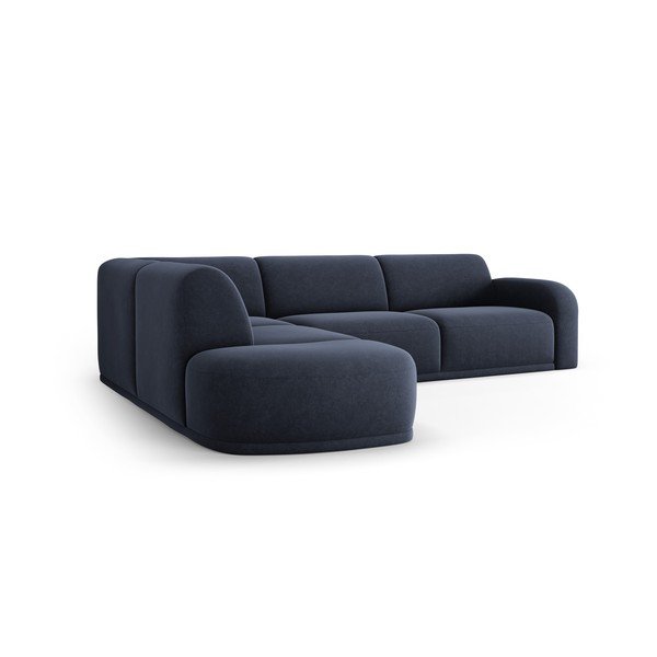 Divano con penisola in velluto blu scuro Erin - Micadoni Home-image-3