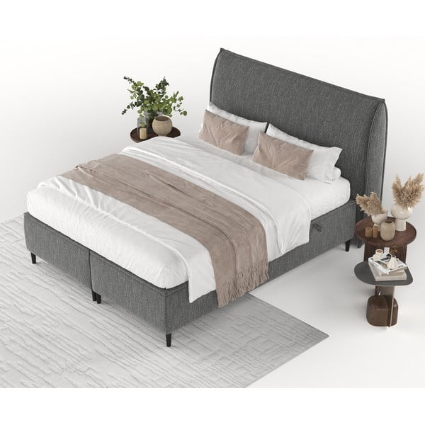 Letto matrimoniale imbottito grigio con contenitore 140x200 cm Draco - Maison de Rêve-image-4