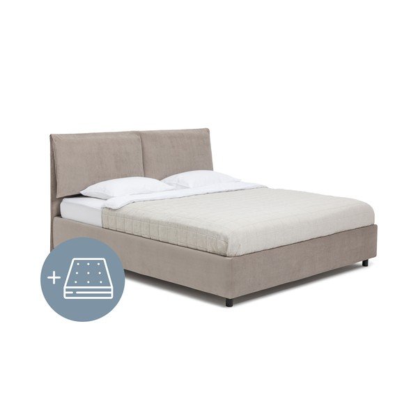 Letto matrimoniale imbottito grigio tortora con contenitore con materasso incluso/con rete inclusa 160x200 cm Myra Pillow – Bonami Selection