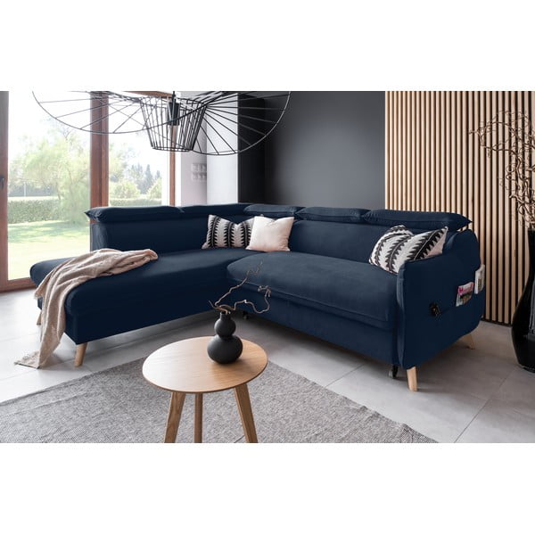 Divano letto angolare in velluto blu scuro (angolo sinistro) Sweet Harmony - Miuform-image-4