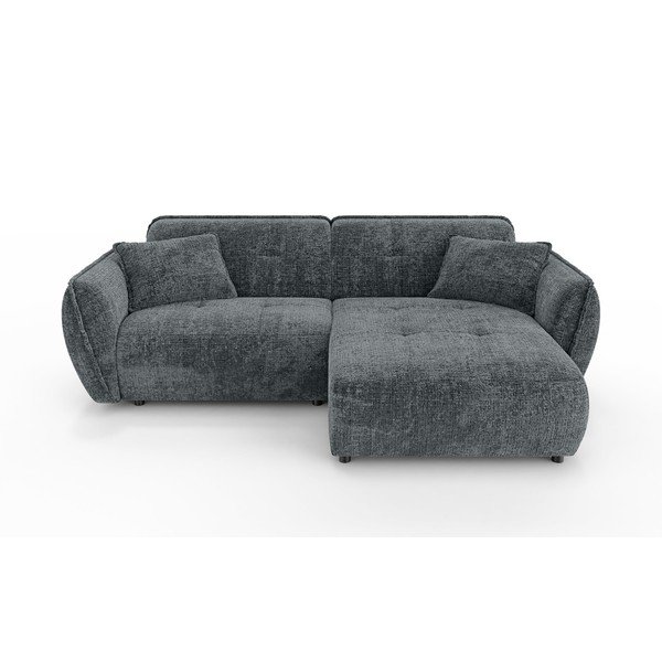 Divano angolare grigio scuro (con penisola a destra/con chaise lounge) con rivestimento in ciniglia Nelia – Ropez