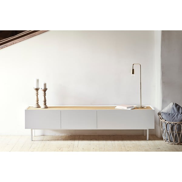 Tavolo TV in rovere decorato in bianco e naturale 180x45 cm Arista - Teulat-image-1