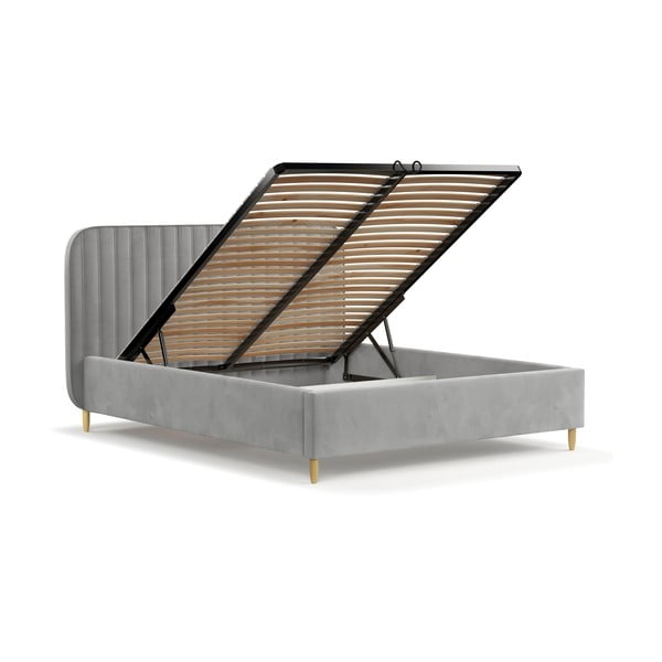 Letto matrimoniale imbottito grigio con spazio contenitivo e rete 160x200 cm Noto - Maison de Rêve-image-3