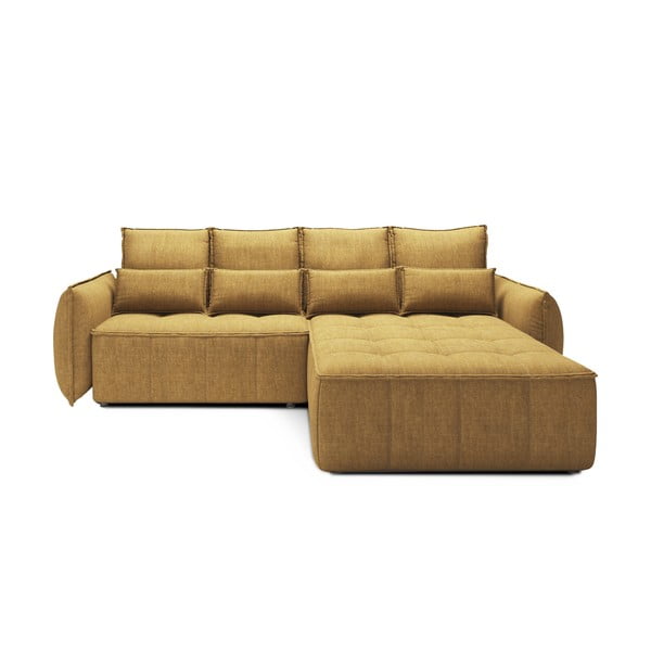 Divano angolare giallo allungabile/con contenitore (con penisola a destra/con chaise lounge) e rivestimento in velluto Campo – ELTAP