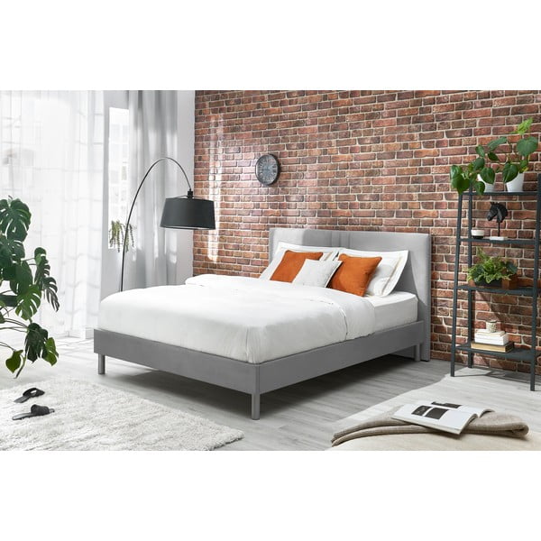 Letto matrimoniale imbottito grigio con griglia 180x200 cm Kerry - Bobochic Paris-image-1