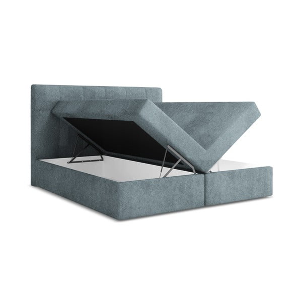 Letto boxspring azzurro con contenitore 160x200 cm Palta – Makamii-image-1