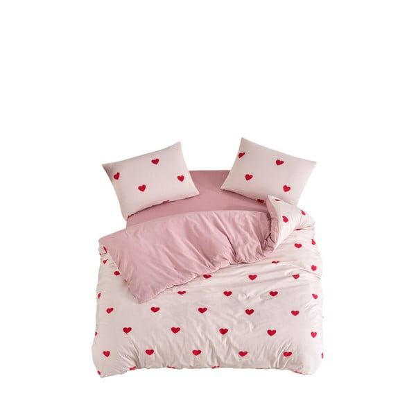 Set copripiumino e federa rosa per letto matrimoniale o esteso con lenzuolo incluso/4 pezzi 200x220 cm Red Heart – Mila Home