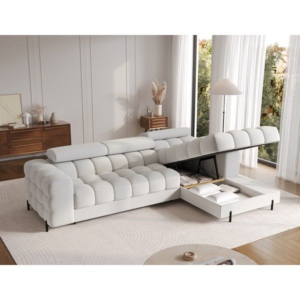 Divano angolare grigio (con penisola a destra/con chaise lounge) con rivestimento in bouclé Felro – ELTAP-image-4