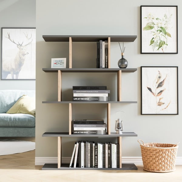 Libreria in rovere grigio/naturale 90x127 cm Harmon - Kalune Design-image-1