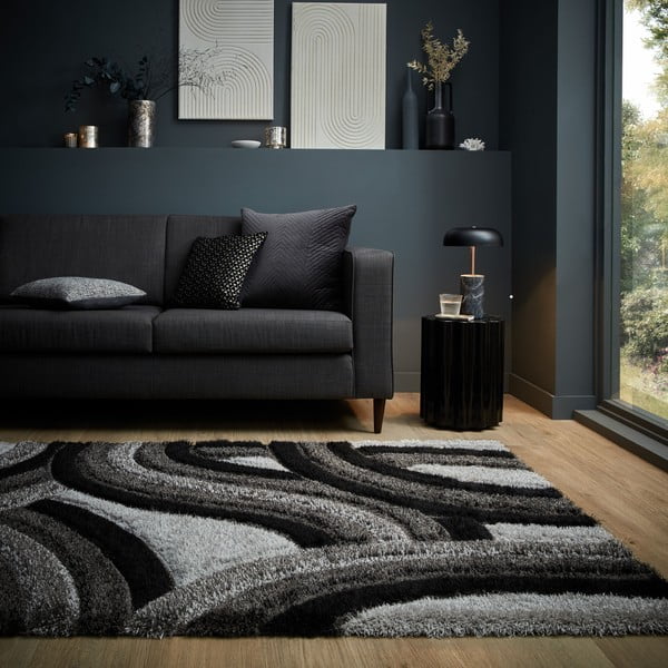 Tappeto nero e grigio tessuto a mano in fibre riciclate 160x230 cm Velvet - Flair Rugs-image-1