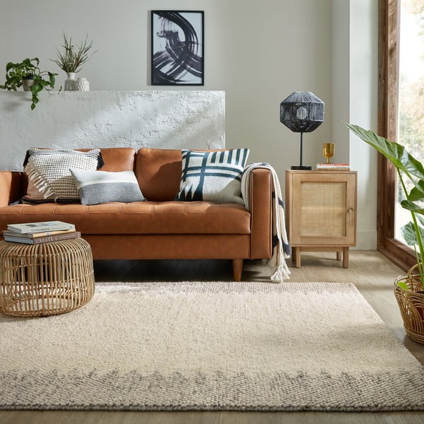 Tappeto crema tessuto a mano con lana 160x230 cm Minerals Border - Flair Rugs-image-1