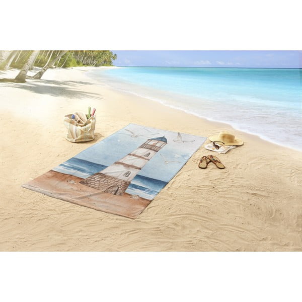 Telo mare blu/marrone in velluto 100x180 cm Berlin – Good Morning-image-1