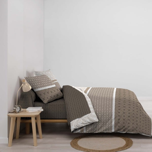 Set copripiumino e federa marrone in cotone per letto matrimoniale ed esteso con lenzuolo incluso/6 pezzi 240x220 cm Pacha – douceur d'intérieur-image-1