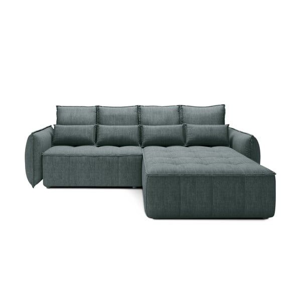 Divano angolare verde allungabile/con contenitore (con penisola a destra/con chaise lounge) e rivestimento in velluto Campo – ELTAP