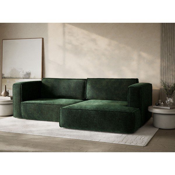 Divano angolare verde scuro allungabile/con contenitore (con penisola a destra/con chaise lounge) con rivestimento in ciniglia Velto – Maison de Rêve-image-4