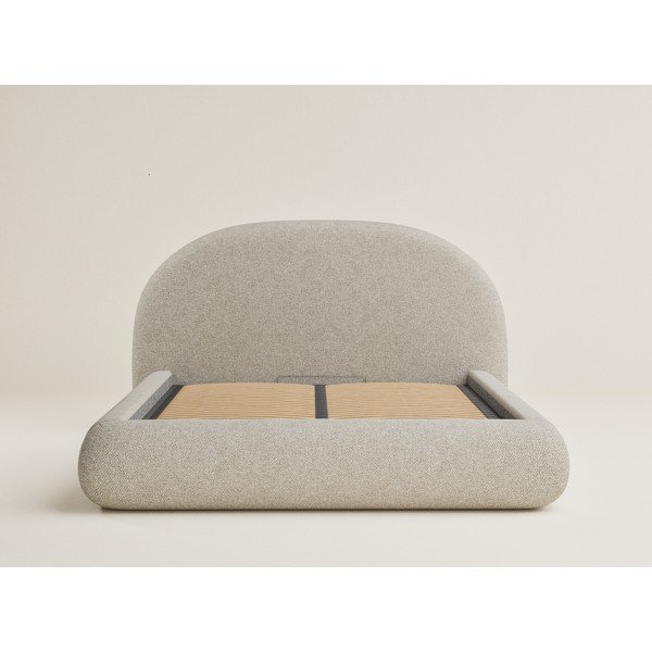 Letto matrimoniale imbottito beige con contenitore con rete inclusa 160x200 cm Maumere – Maison de Rêve-image-2