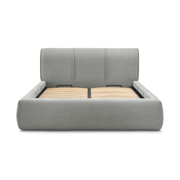 Letto matrimoniale imbottito grigio chiaro con contenitore con griglia 180x200 cm Vernon - Bobochic Paris-image-3