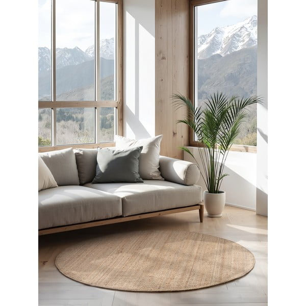 Tappeto rotondo di colore naturale in iuta ø 200 cm Bouclé Jaipur – Hanse Home-image-1
