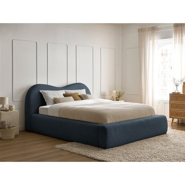 Letto matrimoniale in blu scuro imbottito con spazio contenitivo con rete inclusa 160x200 cm Orlane – Bobochic Paris-image-1