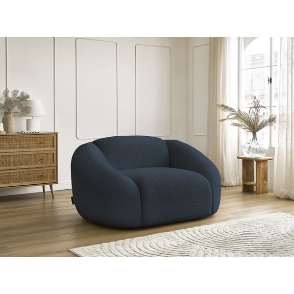 Poltrona in blu scuro con rivestimento in bouclé Tina – Bobochic Paris-image-4