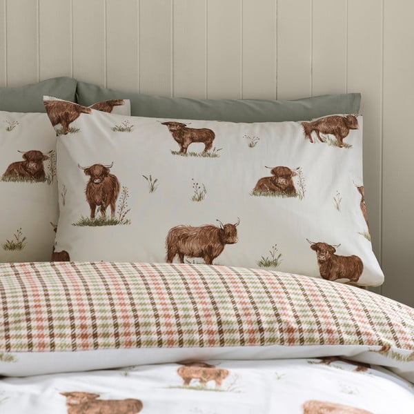 Set copripiumino e federa marrone e beige per letto matrimoniale e per letto esteso 230x220 cm Angus Highland Cow – Catherine Lansfield-image-3