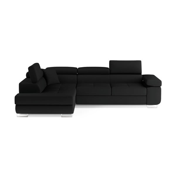Divano angolare nero allungabile/con contenitore (con penisola a sinistra/a L) Anton – ELTAP