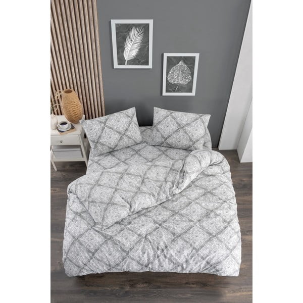Set copripiumino e federa grigio per letto matrimoniale o esteso con lenzuolo incluso/4 pezzi 200x220 cm Geometric – Mila Home-image-1