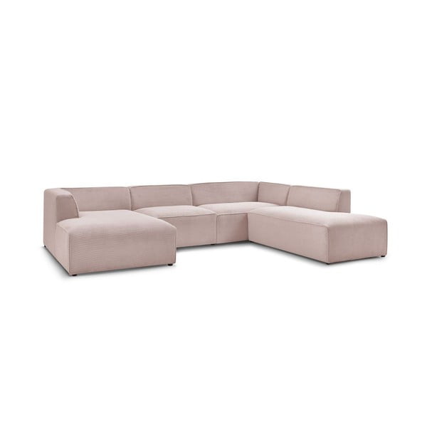Divano angolare componibile rosa (penisola a destra/a U) con rivestimento in velluto a coste Megeve – Bobochic Paris