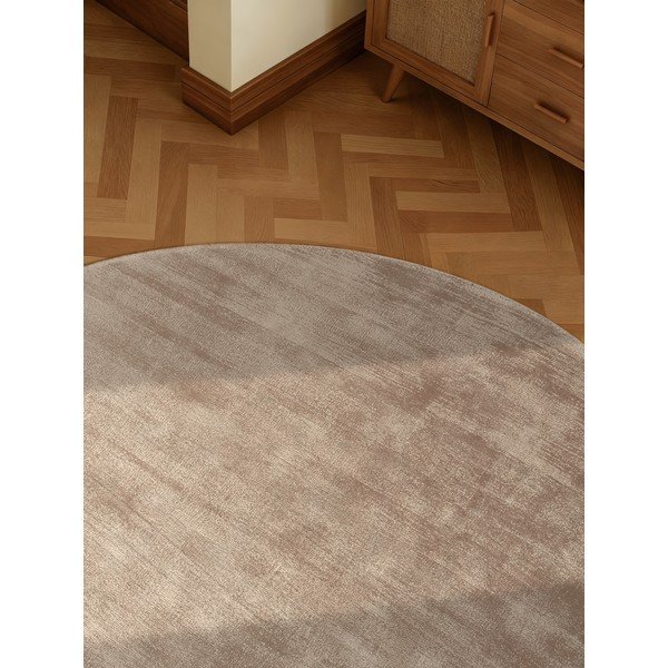 Tappeto rotondo beige in viscosa tessuto a mano ø 150 cm Noemi – Vikosa-image-3