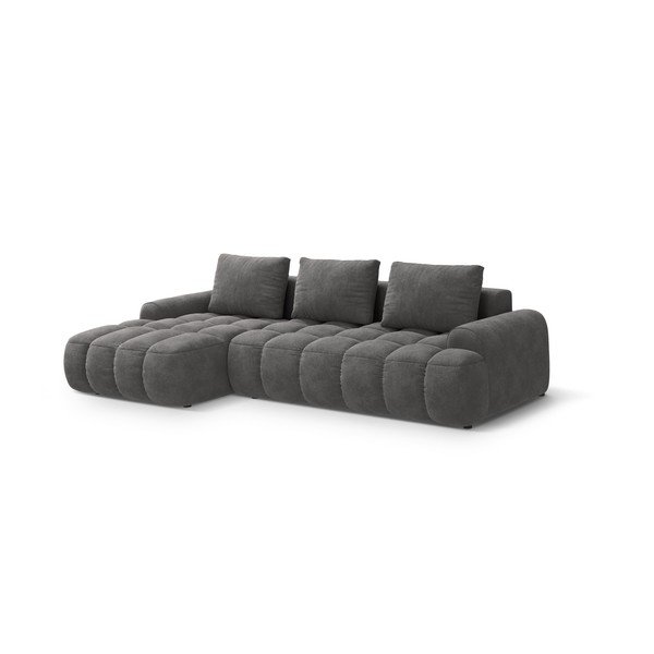 Divano angolare grigio allungabile/con contenitore (con penisola a sinistra/con chaise lounge) con rivestimento in velluto Linz – Cosmopolitan Design-image-2