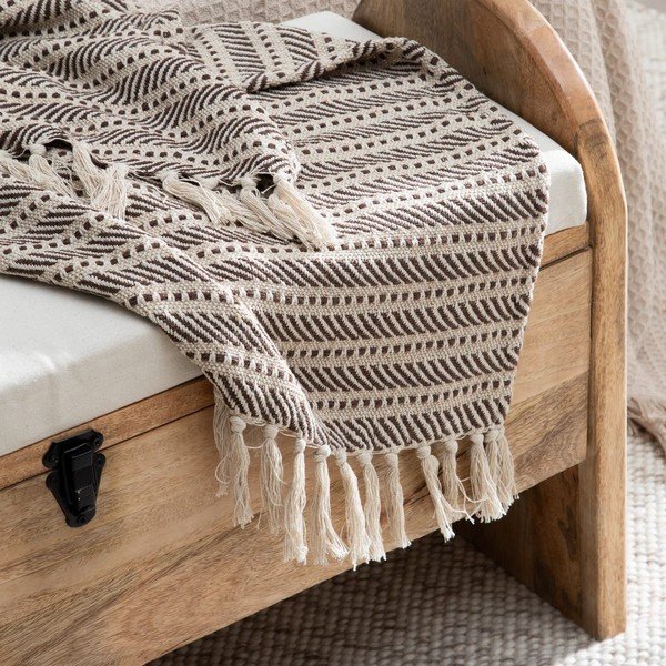 Coperta marrone-beige con fibre riciclate 125x150 cm - Ixia-image-1