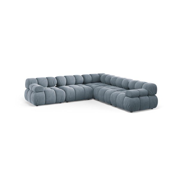 Divano angolare componibile grigio con rivestimento in velluto – Micadoni 