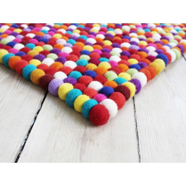 Tappeto in lana a palline rosso scuro, 100 x 150 cm Ball Rugs - Wooldot