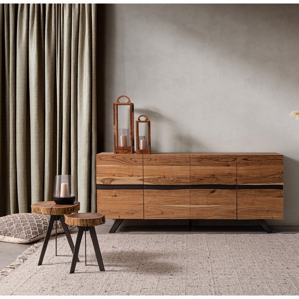 Tavolino da salotto nero/di colore naturale con piano in acacia ø 35 cm Aron – Bizzotto-image-4
