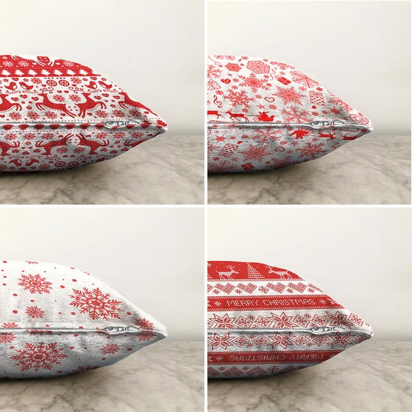 Set di 4 federe natalizie in ciniglia Fiocchi di neve rossi, 55 x 55 cm - Minimalist Cushion Covers-image-1