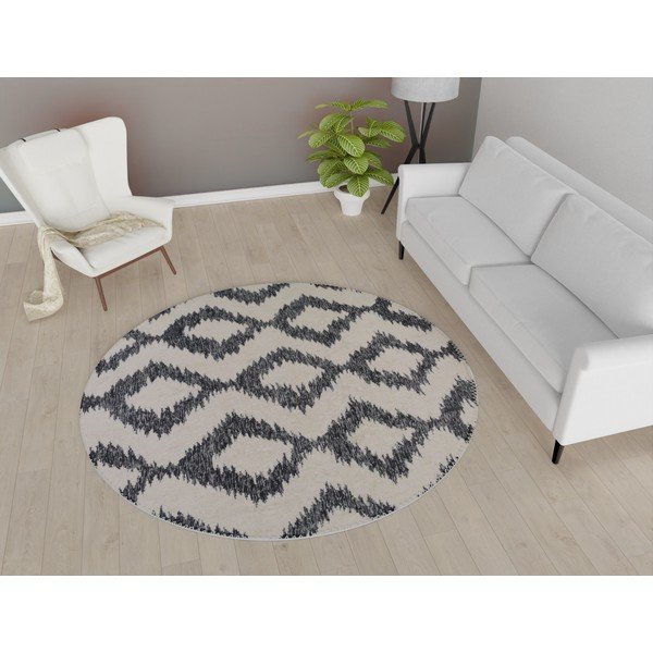 Tappeto rotondo lavabile bianco/blu scuro ø 100 cm - Vitaus-image-1