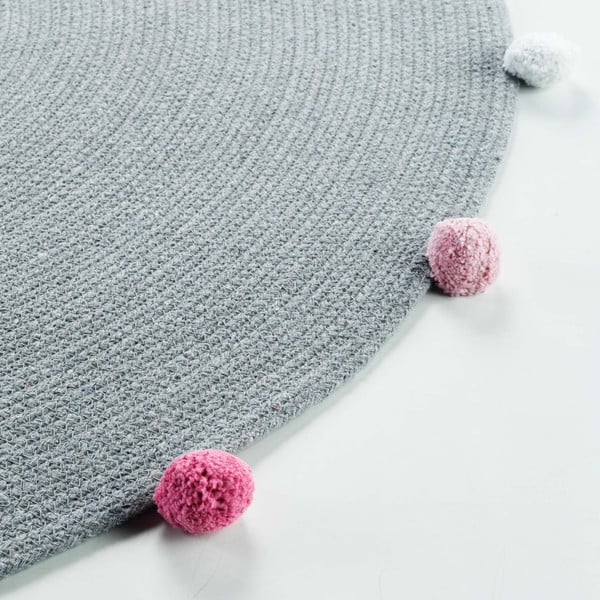 Tappeto rotondo grigio chiaro ø 90 cm Pompomparty - douceur d'intérieur-image-3