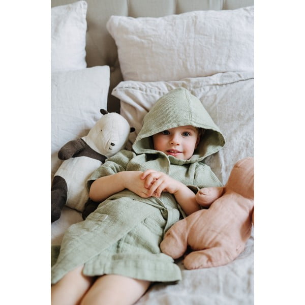 Accappatoio per bambini in lino verde Natura, taglia 122 - 128 Sage - Linen Tales-image-3