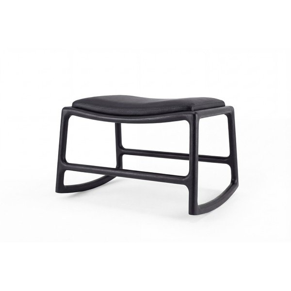 Pouf con struttura in rovere massiccio e dettagli in pelle di bufalo nero Dedo - Gazzda-image-1