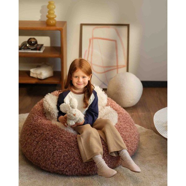 Pouf a sacco per bambini rosa polveroso con rivestimento in pelliccia sintetica Yeti – Wigiwama-image-3