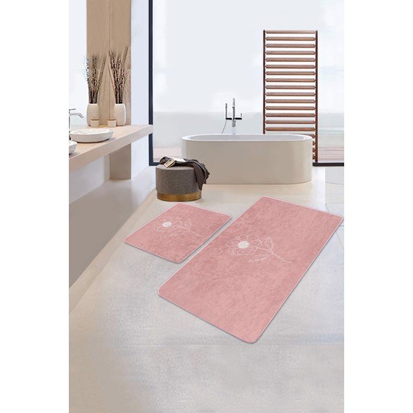 Set di tappetini per il bagno in velluto rosa 2 pz 60x100 cm – Mila Home-image-2