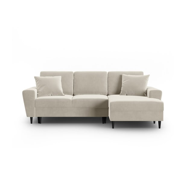 Divano angolare beige allungabile e con contenitore (con penisola a destra/con chaise lounge) con rivestimento in velluto Kyoto – Cosmopolitan Design